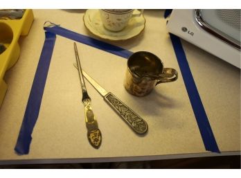 VINTAGE LETTER OPENERS AND PLATED CUP