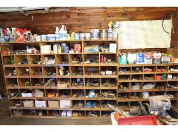 MASSIVE ODDS AND ENDS LOT ALONE ENTIRE WALL AS SHOWN. (WOODEN SHELF ITSELF NOT INCLUDED) CENTER BARN