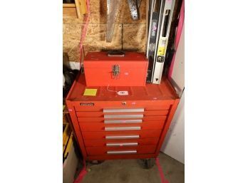 RED TOOL CHEST AND ITEMS ON AND ABOVE IT -  MARKED 180