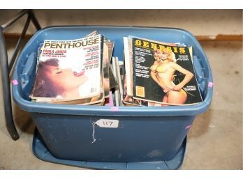 BIN FULL OF MANY ADULT/ONLY MAGAZINES MARKED 117