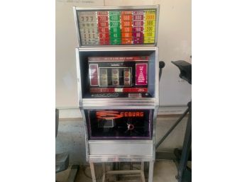 VINTAGE SLOT MACHINE - AND STAND - VERY HEAVY - READ DESCRIPTION