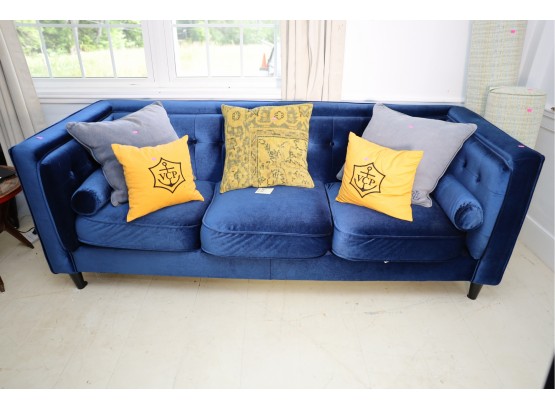 VINTAGE BLUE SOFA AND PILLOWS - READ DESCRIPTION MARKED 2
