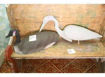 SIGNED GOOSE AND A PLASTIC BIRD MARKED 24