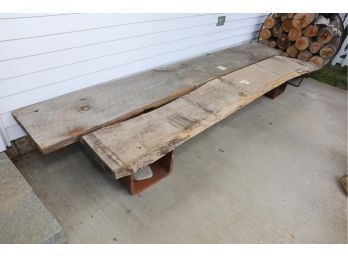 2 SLABS OF WOOD / BENCH MARKED 110