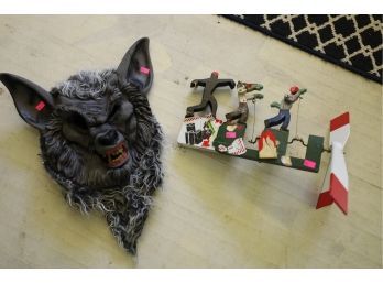 VINTAGE WOLF MASK AND ZOMBIE WIND MILL - AS IS - MARKED 233
