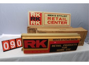 EARLY MENS STYLING SALON RK RETAIL STORE ADVERTISING SIGN/LIGHT WITH ONE EXTRA SIDE AS IS UNTESTED