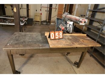 METAL TABLE WITH SAW MARKED 58 - BUYER MUST TAKE BOTH
