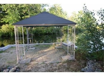 OUTDOOR GAZEBO TYPE STRUCTURE - REAL WOODEN ROOF WITH SHINGLES - BUYER TO REMOVE AND BRING HELP! ITS HEAVY!