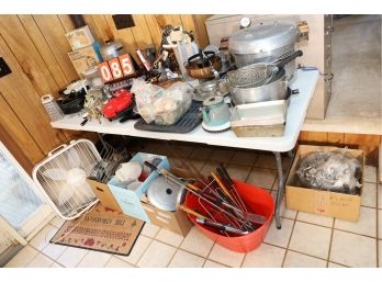 HUGE LOT OF MOSTLY KITCHEN RELATED AND MORE! MARKED 85 MUST TAKE ALL! TABLE NOT INCLUDED