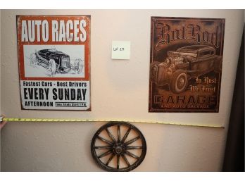 Two Signs And Wagon Wheel Wall Hanging Decor
