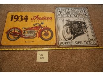 2 Motorcycle Signs 1934 And Busted Knuckle (Wall Decor)