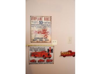 2 Signs And Firetruck Wall Hanging Decor