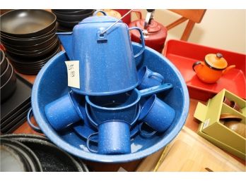 Blue Enamel Pot / Cup / Bowl Lot