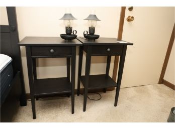 TWO Modern Side Tables With One Drawer Each. Lights Attached To Tops. (left Bedroom)