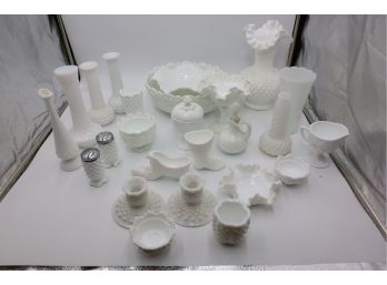 LARGE LOT OF MILK GLASS - MARKED 61