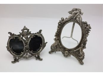 TWO VERY OLD PEWTER ORNATE SIGNED FRAMES - MARKED 4
