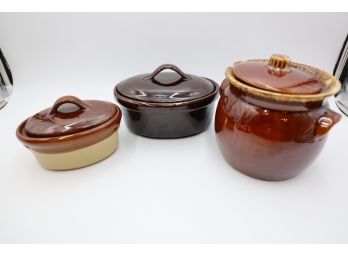 3 EARLY BEAN POTS - MARKED 24