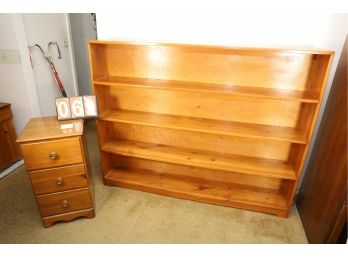 LONG BOOKCASE AND SMALLER 3 DRAWER WOODEN FURNITURE - MARKED 69