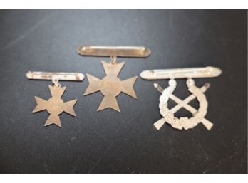 THREE MILITARY BADGES AS SHOWN (ONE STERLING) - MARKED 37