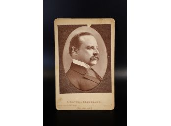 IMPRESSIVE LARGE ANTIQUE BEECHAM'S PILLS GROVER CLEVELAND PHOTO CARD! - MARKED 4