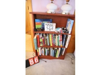 LOT 86 - ALL ITEMS INSIDE BOOKCASE AND BOOKCASE - (LAMPS NOT INCLUDED)