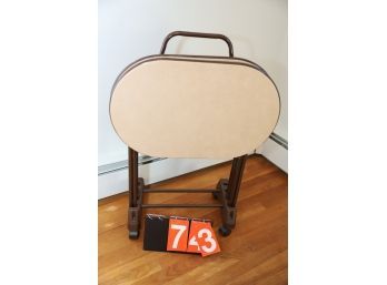 LOT 73 - VINTAGE TABLE TRAYS AND HOLDER - THERE WILL BE 4 TOTAL TABLES!!!!! (NOT ALL SHOWN IN PHOTOS)