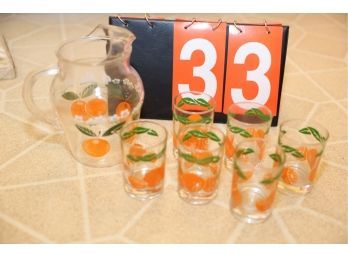 LOT 33 - VINTAGE GLASSES AND PICTURE WITH ORANGES