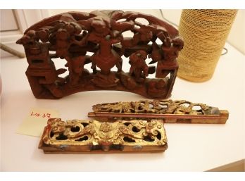 ASIAN CARVED WOOD X 3