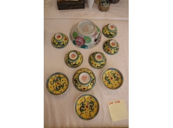 VERY COLORFUL ASIAN SAUCERS / BOWLS AS SHOWN