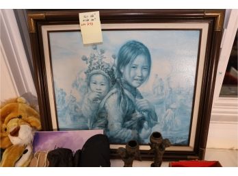 GIRL WITH BABY ON BACK PRINT FRAMED