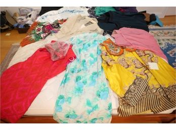 VERY LARGE LOT OF ASIAN WOMENS CLOTHING BRIGHT COLORS EVERTHING SHOWN - ALSO CONTINUES INTO CLOSET LEFT SIDE