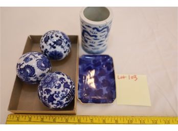BLUE / WHITE BALLS AND ITEMS AS SHOWN