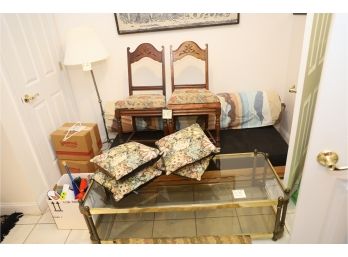 LARGE CORNER LOT WITH ALL ITEMS IN PHOTOS (ART - CHAIRS - GLASS TABLE - COUCH - RUG)