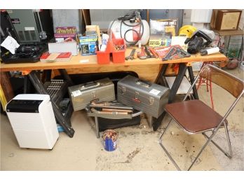 BIG TOOL LOT! (INCLUDING ITEMS ON FLOOR, THE WOOD ITSELF, SAWHORSES EVERYTHING IN PHOTOS!)