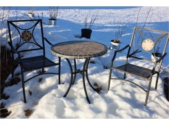 REALLY NICE HEAVY SET OF PATIO FURNITURE - 2 CHAIRS AND ROUND TABLE