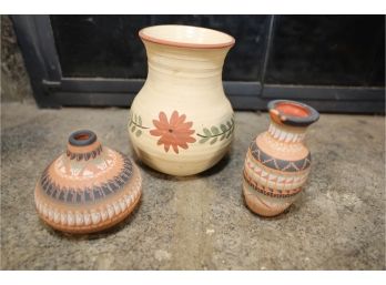 3 POTTERY PIECES AS SHOWN (TRIBAL?)