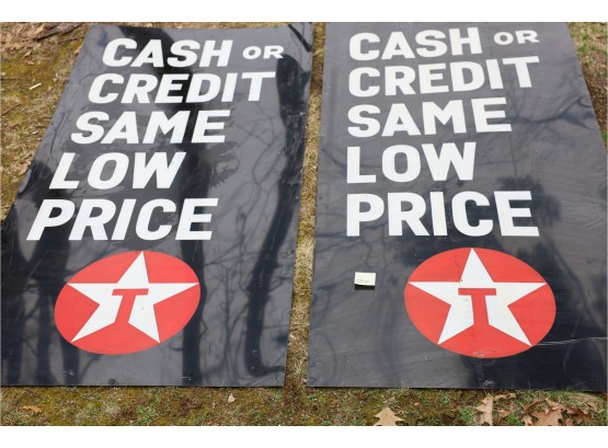 PAIR OF HUGE VINTAGE HAND PAINTED TEXACO ADVERTISING SIGNS - FOUND IN ATTIC!