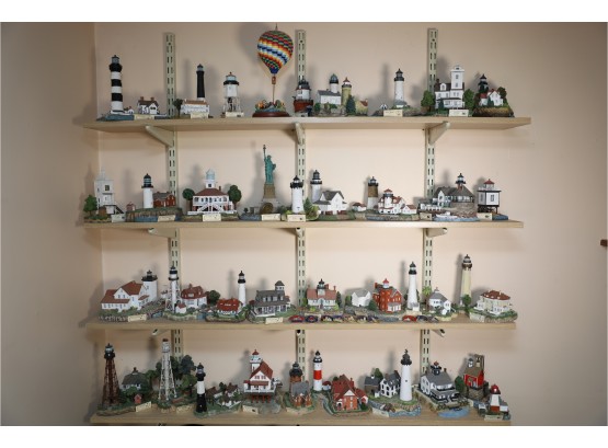 GIANT LOT OF COLLECTABLE LIGHTHOUSES (SHELF NOT INCLUDED)