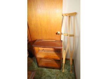 WOODEN SHELF AND WOODEN CRUTCHES