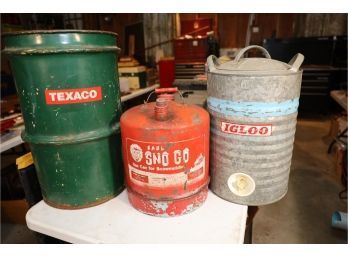 THREE VINTAGE CANS - TEXACO - COOLER - GAS