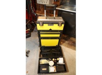 ROLLING YELLOW TOOL CHEST AND TOOL BOX FOR GUNCLEANING AND RELATED AS SHOWN