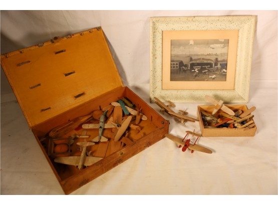 SMALL WOODEN AIRPLANES AND PHOTO WITH SMALL WOODEN PLANES