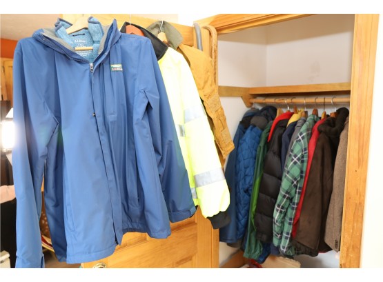 CLOTHING IN DINING ROOM CLOSET - MENS JACKETS LARGE AND BIGGER