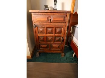 SPANISH MADE SIDE TABLE WITH ITEMS ON IT - OLD PIECE VERY NICE MASTER BEDROOM