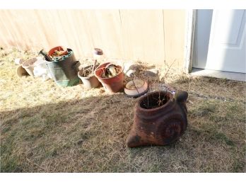 OUTDOOR POTS AND THINGS SHOWN ON LAWN