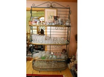 BAKERS RACK - METAL STAND FULL OF GLASS AND ALL ITEMS SHOWN ON IT!