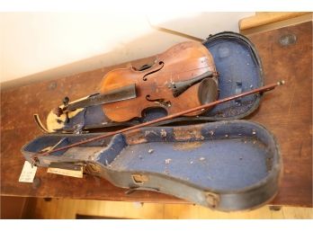 EARLY VIOLIN - BOW - CASE - ROUGH CONDITION! NEEDS DEEP CLEANING AND MORE!