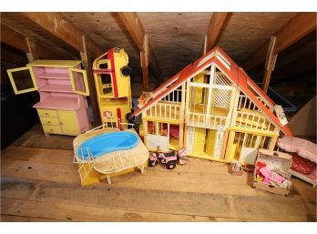 VINTAGE BARBIE HOUSE - KIDS PLAY CABINET AND OTHER ITEMS SHOWN