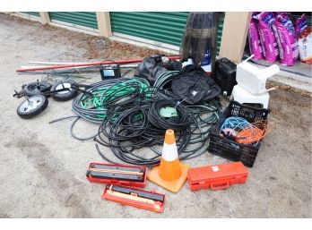 GIANT LOT OF CONES / BUCKETS / HOSES  BUG JACKET  STOOLS AND OTHERS!
