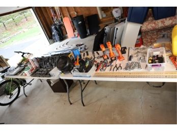 2 SIX FOOT TABLES FULL OF TOOLS (TABLES NOT INCLUDED)
